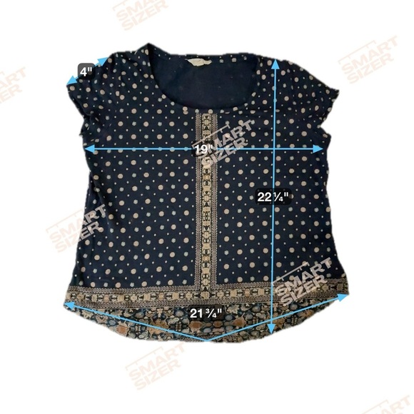Boho Lucky Brand Dark Blue Blouse with White and Tan Accents - Picture 4 of 7